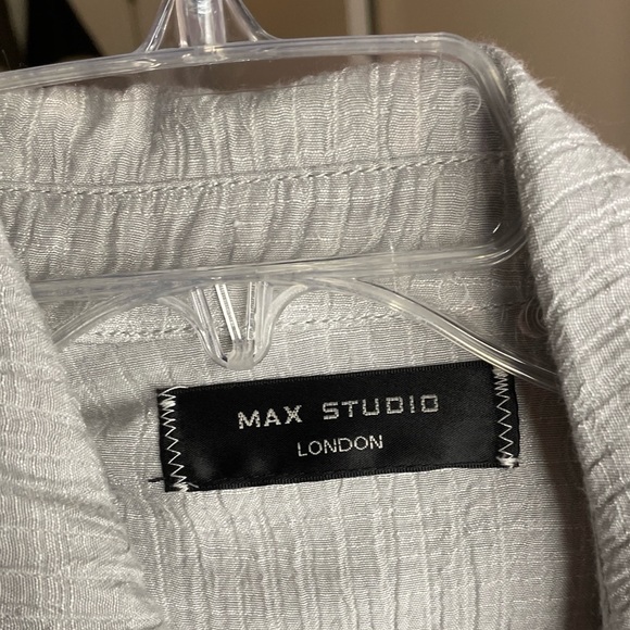 Max Studio London Light Grey Crinkled Belted Double Breasted Duster Dress Size M - Picture 8 of 12